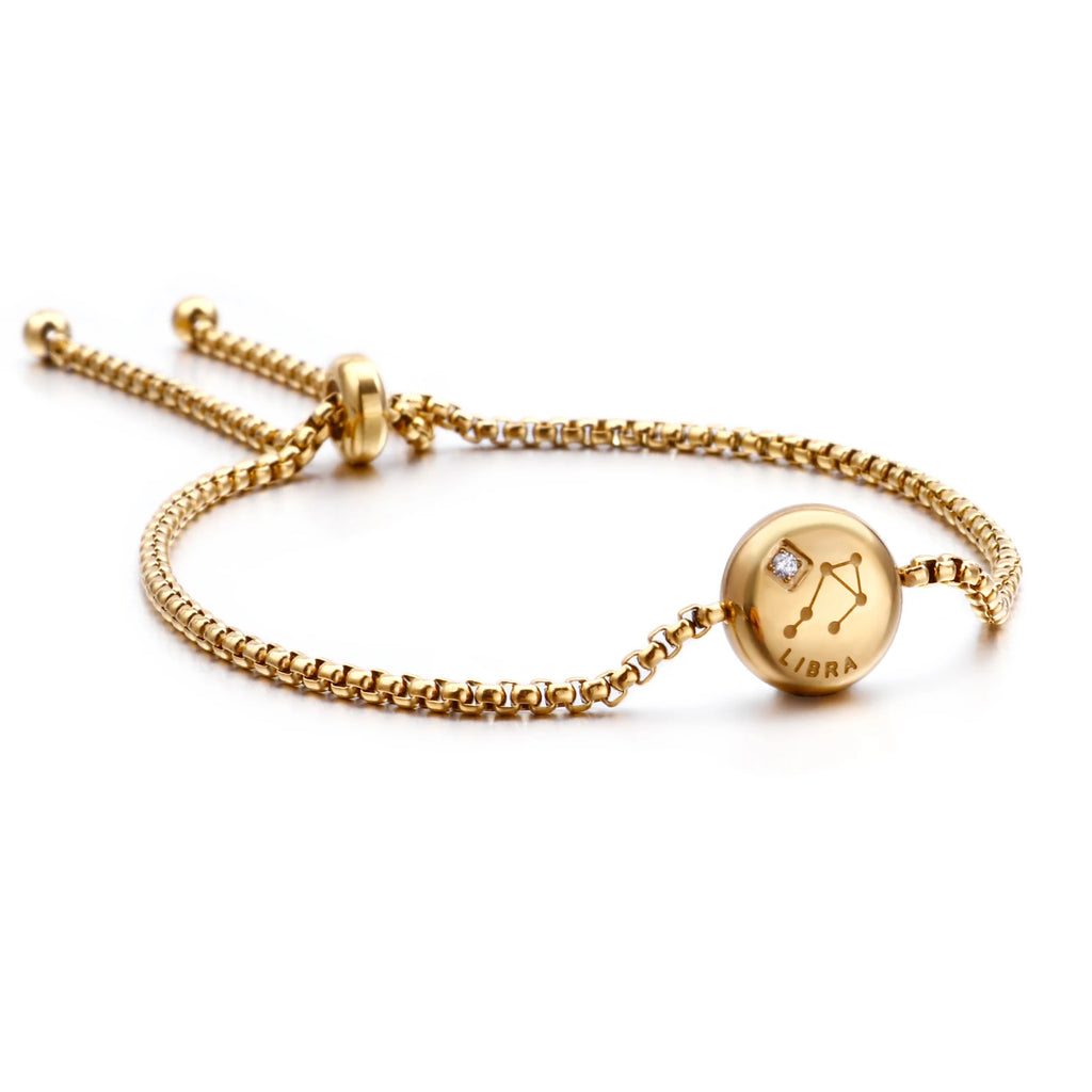 New Charm Gold Color Rhinestone 12 Constellation Adjustable Bracelet Shiny Micro Pave Zircon Zodiac Jewelry Christmas Gift