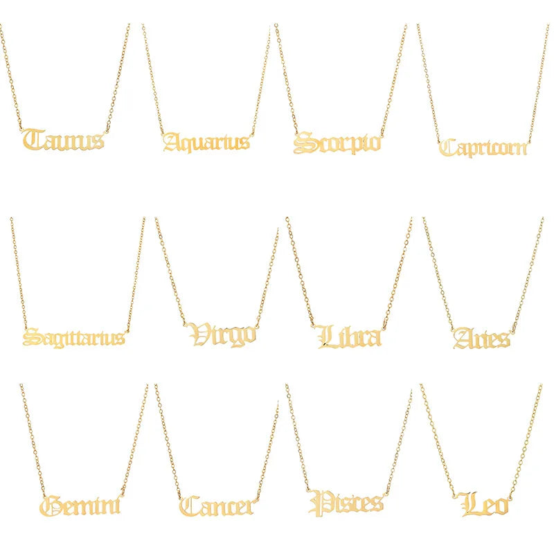 Stainless Steel 12 Zodiac Constellation Necklaces Letter