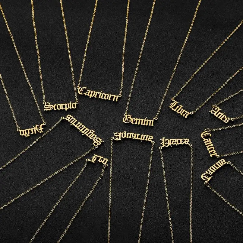Stainless Steel 12 Zodiac Constellation Necklaces Letter
