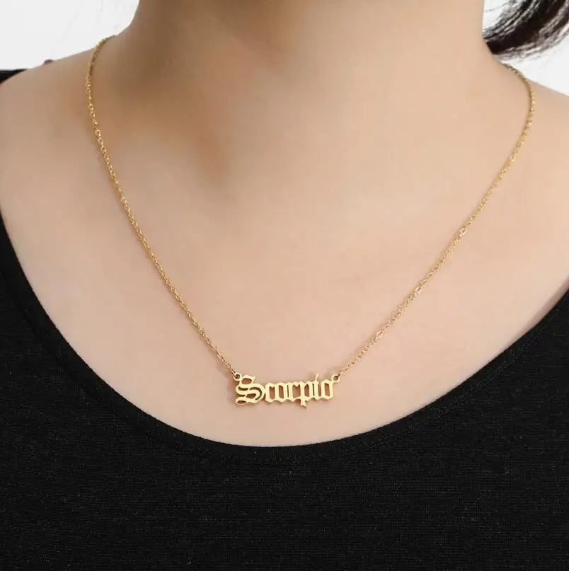 Stainless Steel 12 Zodiac Constellation Necklaces Letter