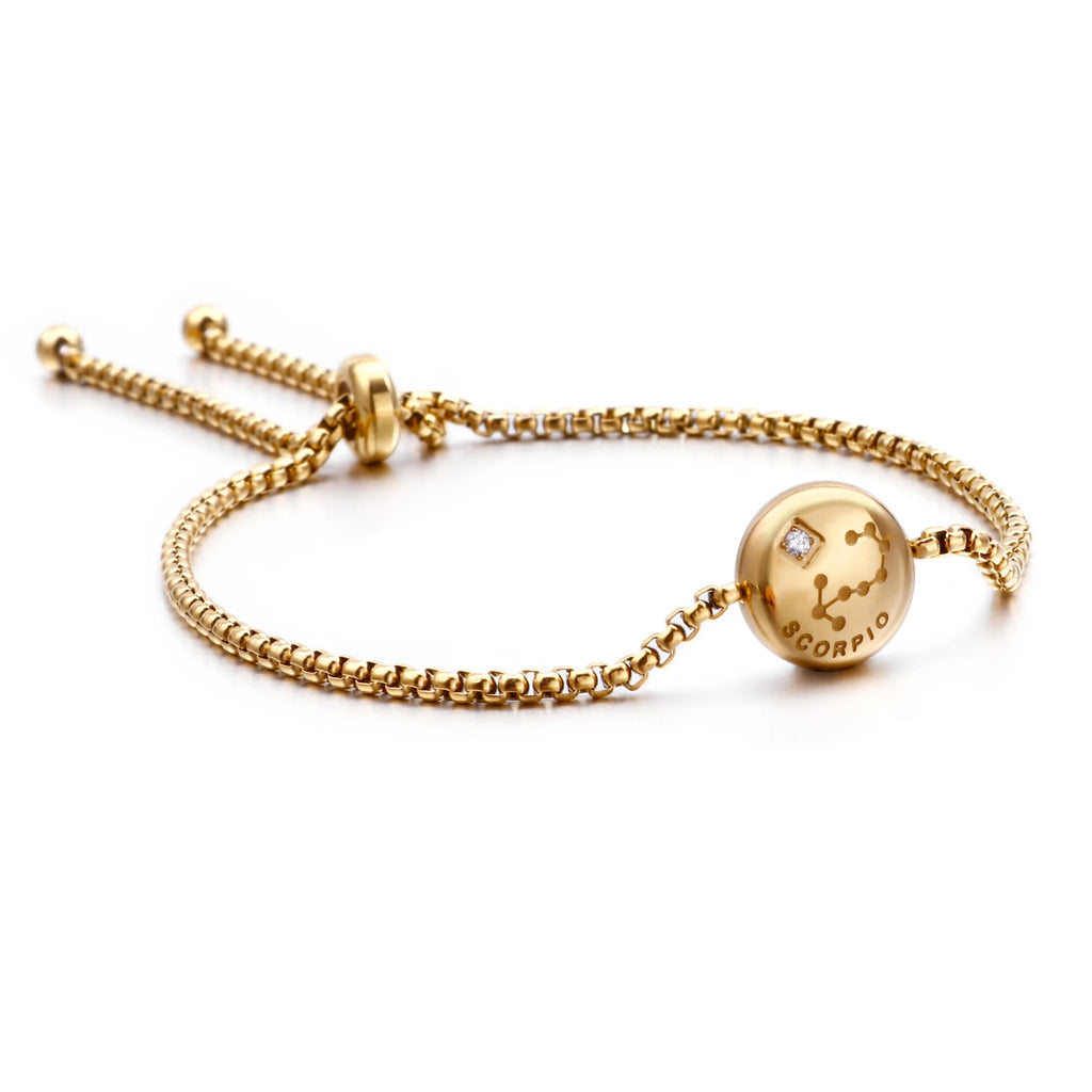New Charm Gold Color Rhinestone 12 Constellation Adjustable Bracelet Shiny Micro Pave Zircon Zodiac Jewelry Christmas Gift